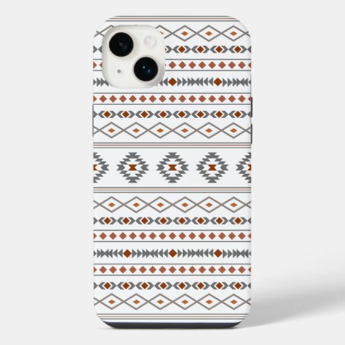 Aztec Reds Grays White Mixed Motifs Pattern iPhone 14 Plus Case