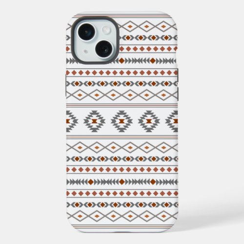 Aztec Reds Grays White Mixed Motifs Pattern iPhone 15 Plus Case