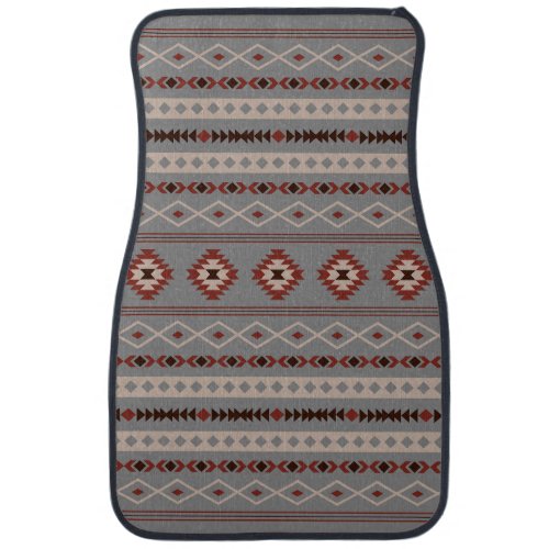 Aztec Rust Cream Brown Gray Mixed Motifs Pattern Car Floor Mat