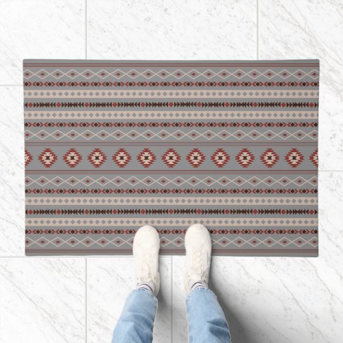 Aztec Rust Cream Brown Gray Mixed Motifs Pattern Doormat