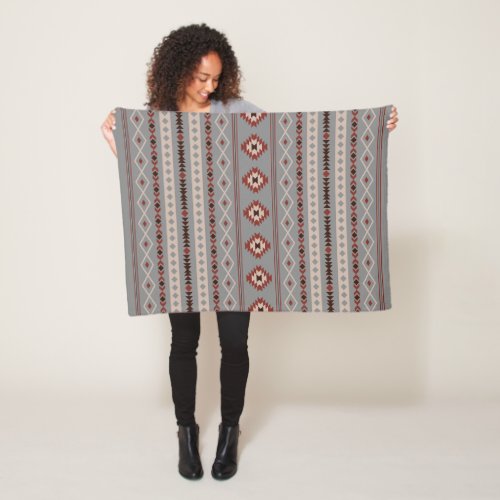 Aztec Rust Cream Brown Gray Mixed Motifs Pattern Fleece Blanket