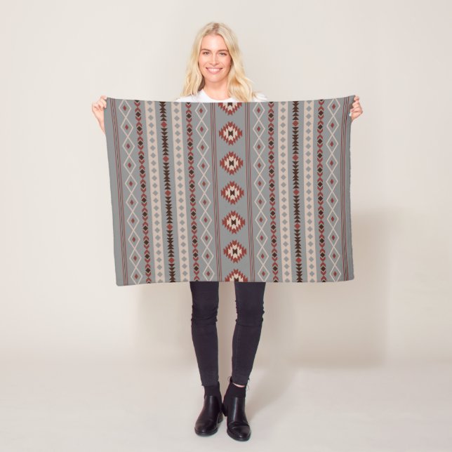 Aztec Rust Cream Brown Gray Mixed Motifs Pattern Fleece Blanket (In Situ)