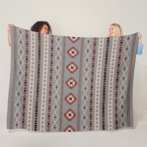 Aztec Rust Cream Brown Gray Mixed Motifs Pattern Fleece Blanket