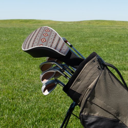 Aztec Rust Cream Brown Gray Mixed Motifs Pattern Golf Head Cover