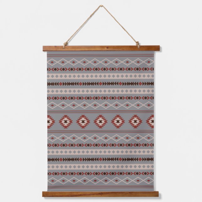 Aztec Rust Cream Brown Gray Mixed Motifs Pattern Hanging Tapestry (Front)