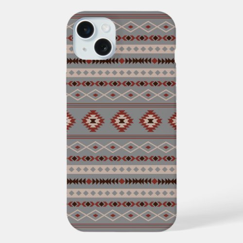 Aztec Rust Cream Brown Gray Mixed Motifs Pattern iPhone 15 Plus Case