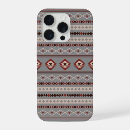 Aztec Rust Cream Brown Gray Mixed Motifs Pattern iPhone 15 Pro Case