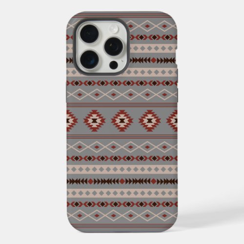 Aztec Rust Cream Brown Gray Mixed Motifs Pattern iPhone 15 Pro Max Case