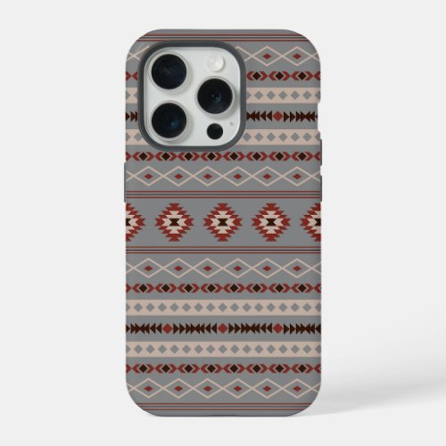 Aztec Rust Cream Brown Gray Mixed Motifs Pattern iPhone 15 Pro Case