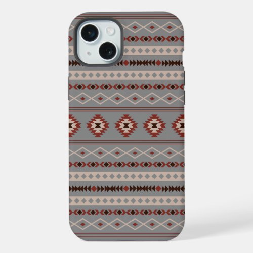 Aztec Rust Cream Brown Gray Mixed Motifs Pattern iPhone 15 Plus Case