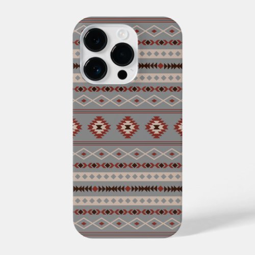 Aztec Rust Cream Brown Gray Mixed Motifs Pattern iPhone 14 Pro Case