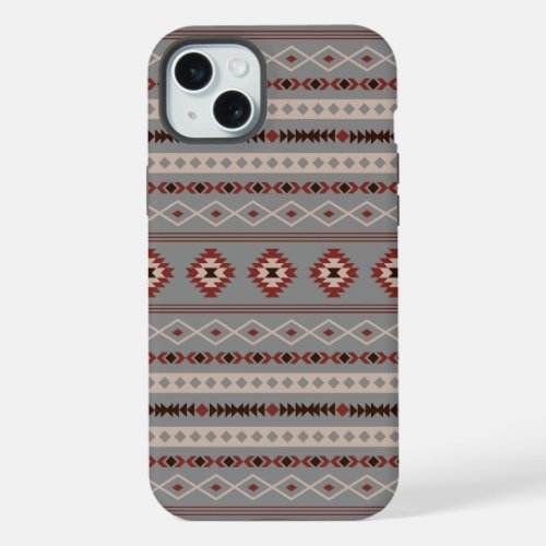 Aztec Rust Cream Brown Gray Mixed Motifs Pattern iPhone 15 Plus Case