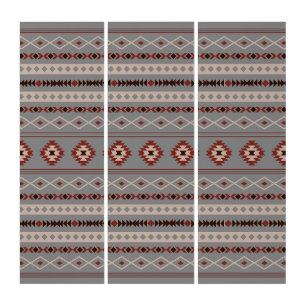 Aztec Rust Cream Brown Gray Mixed Motifs Pattern Triptych