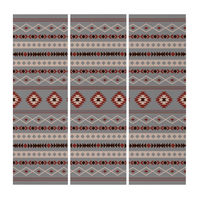 Aztec Rust Cream Brown Gray Mixed Motifs Pattern Triptych (Front)