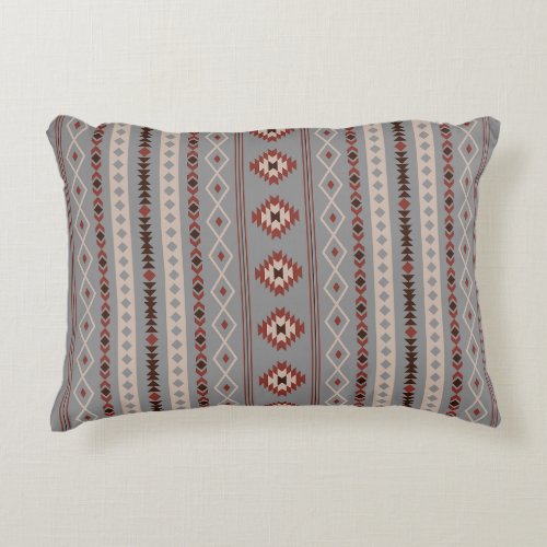 Aztec Rust Cream Brown Gray Mixed Motifs V Pattern Accent Pillow