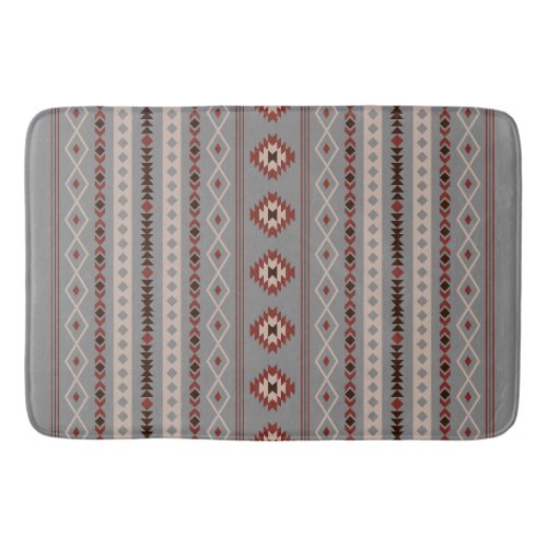 Aztec Rust Cream Brown Gray Mixed Motifs V Pattern Bath Mat