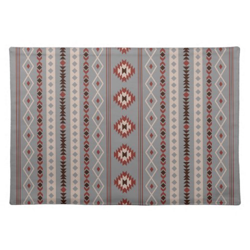 Aztec Rust Cream Brown Gray Mixed Motifs V Pattern Cloth Placemat