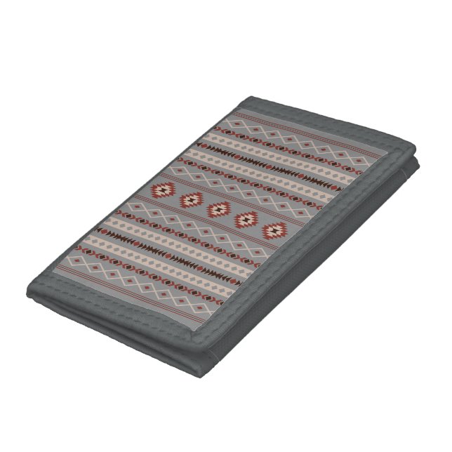 Aztec Rust Cream Brown Gray Mixed Motifs V Pattern Trifold Wallet (Bottom)