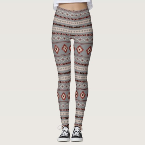 Aztec Rust Crm Brwn Gray Mixed Motifs Rpt Pattern Leggings