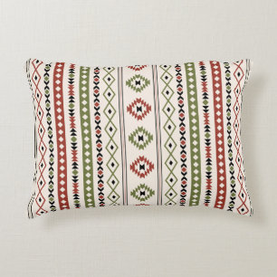 Aztec Rust Green Blk Crm Mixed Motifs (V) Pattern Accent Pillow