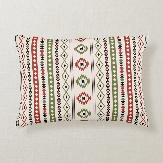 Aztec Rust Green Blk Crm Mixed Motifs (V) Pattern Accent Pillow (Front)