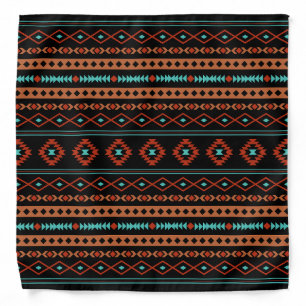 Aztec Rusts Teal Black Mixed Motifs Pattern Bandana
