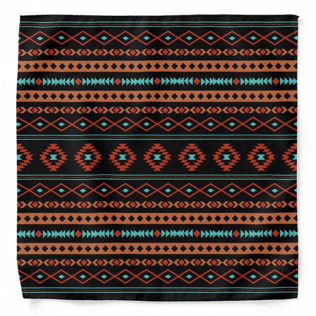 Aztec Rusts Teal Black Mixed Motifs Pattern Bandana (Front)