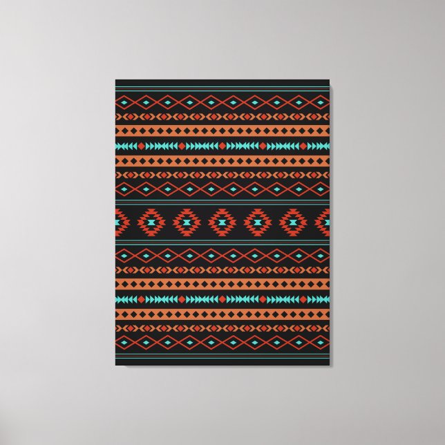 Aztec Rusts Teal Black Mixed Motifs Pattern Canvas Print (Front)