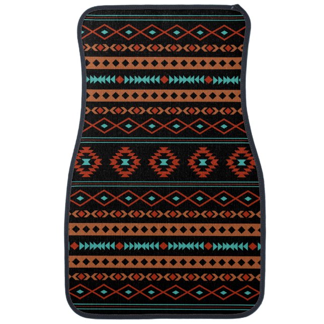 Aztec Rusts Teal Black Mixed Motifs Pattern Car Floor Mat (Front)
