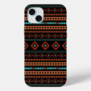 Aztec Rusts Teal Black Mixed Motifs Pattern iPhone 15 Plus Case