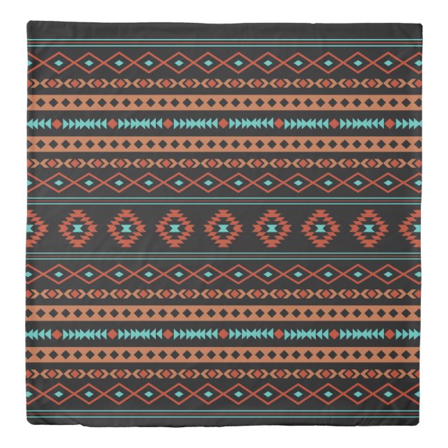 Aztec Rusts Teal Black Mixed Motifs Pattern Duvet Cover (Front)