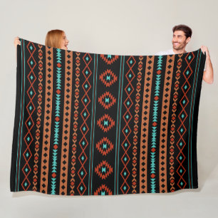 Aztec Rusts Teal Black Mixed Motifs Pattern Fleece Blanket