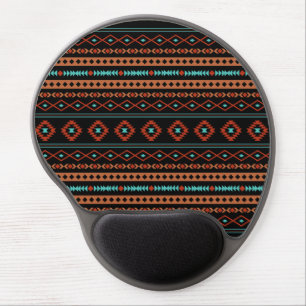 Aztec Rusts Teal Black Mixed Motifs Pattern Gel Mouse Pad
