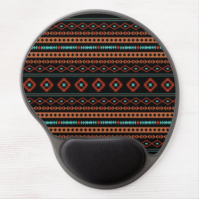 Aztec Rusts Teal Black Mixed Motifs Pattern Gel Mouse Pad (Front)