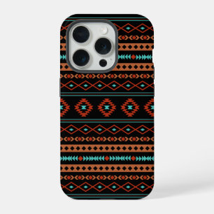Aztec Rusts Teal Black Mixed Motifs Pattern iPhone 15 Pro Case
