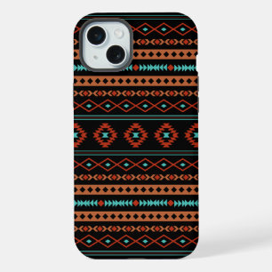 Aztec Rusts Teal Black Mixed Motifs Pattern iPhone 15 Plus Case