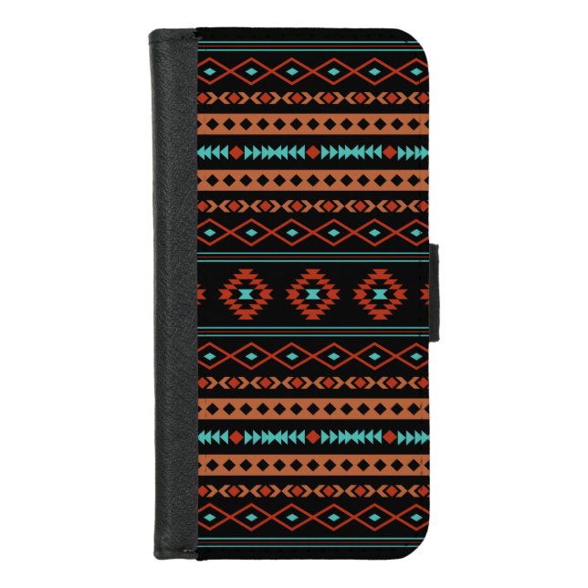 Aztec Rusts Teal Black Mixed Motifs Pattern iPhone Wallet Case (Front)