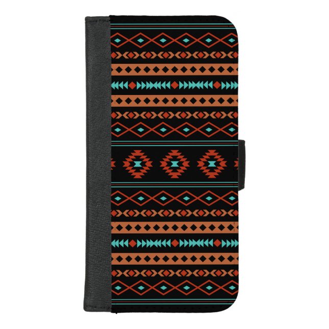 Aztec Rusts Teal Black Mixed Motifs Pattern iPhone Wallet Case (Front)