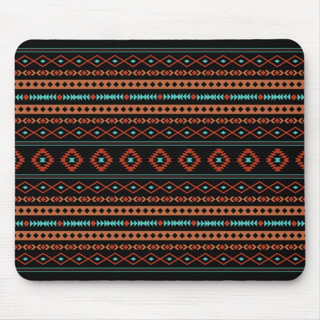 Aztec Rusts Teal Black Mixed Motifs Pattern Mouse Pad (Front)