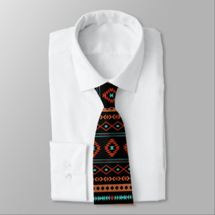 Aztec Rusts Teal Black Mixed Motifs Pattern Neck Tie