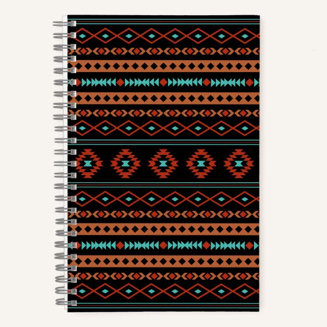 Aztec Rusts Teal Black Mixed Motifs Pattern Notebook (Front)