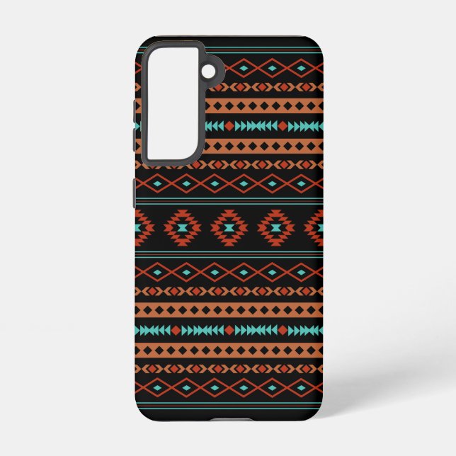 Aztec Rusts Teal Black Mixed Motifs Pattern Samsung Galaxy Case (Back)