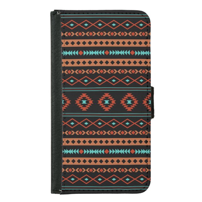 Aztec Rusts Teal Black Mixed Motifs Pattern Samsung Galaxy Wallet Case (Front)