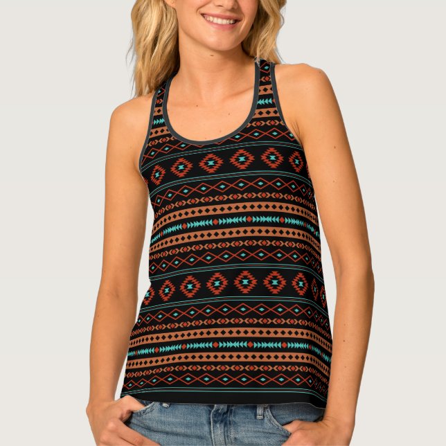 Aztec Rusts Teal Black Mixed Motifs Pattern Tank Top (Front)