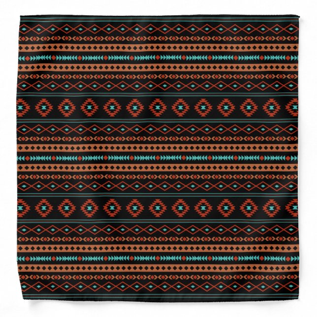 Aztec Rusts Teal Black Mixed Motifs Rpt Pattern Bandana (Front)