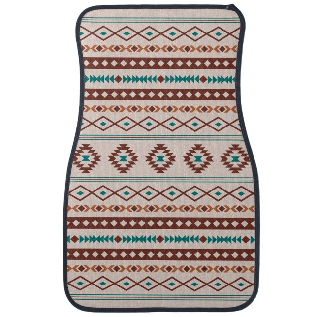 Aztec Rusts Teal Cream Mixed Motifs Pattern Car Floor Mat (Front)