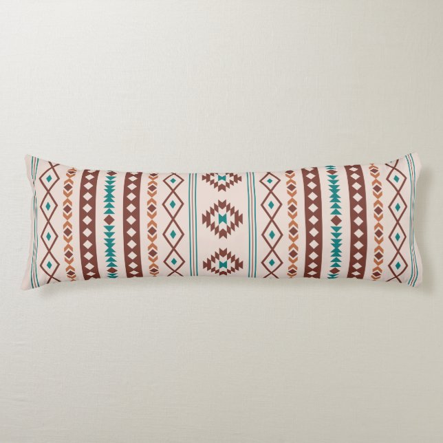 Aztec Rusts Teal Cream Mixed Motifs V Pattern Body Pillow (Front)