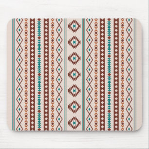 Aztec Rusts Teal Cream Mixed Motifs V Pattern Mouse Pad