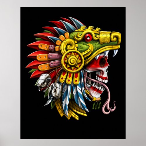 Aztec Serpent Skull Warrior Poster