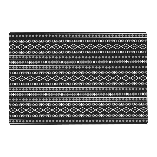 Aztec Shapes 2Way Pattern Grey White Black Placemat (Front)